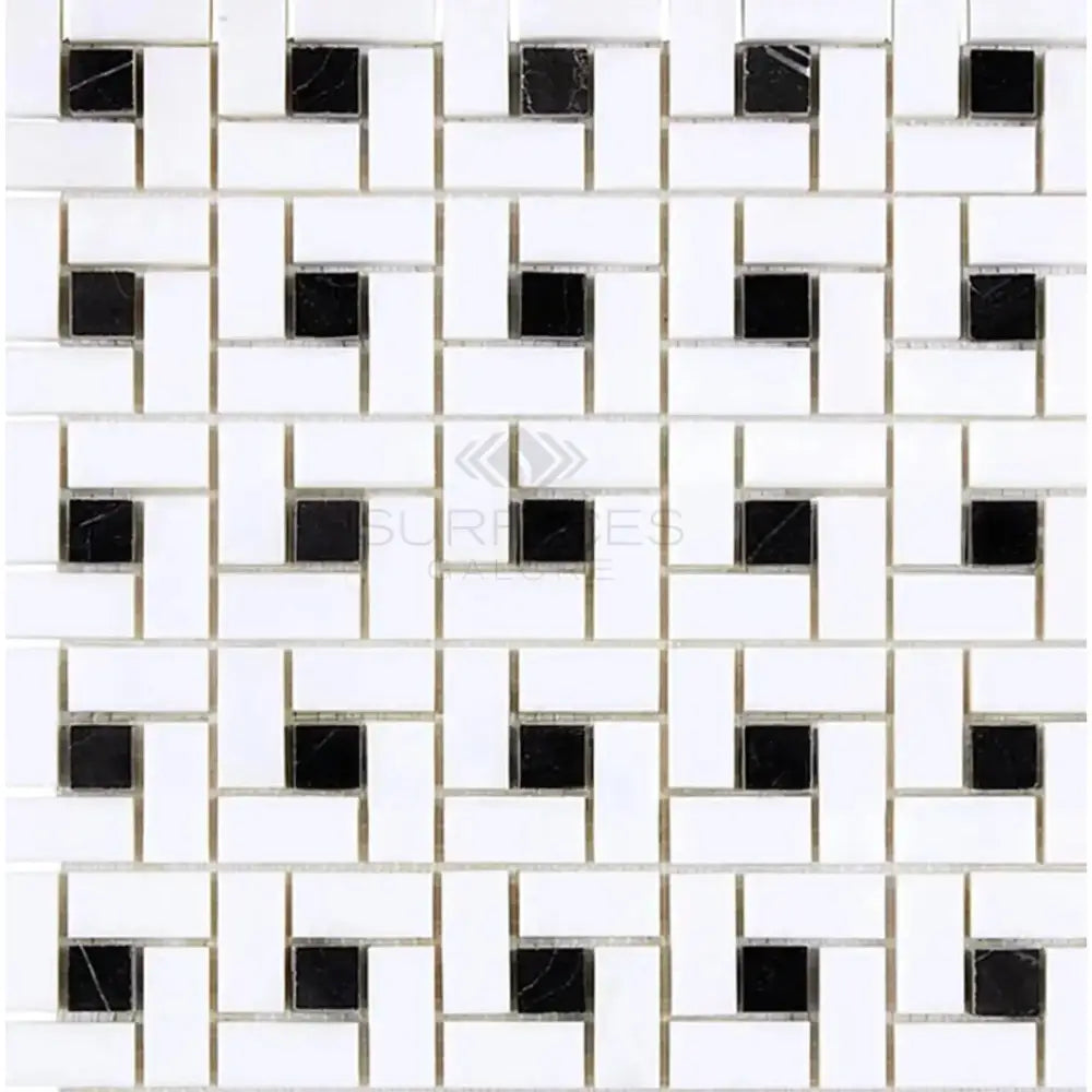Thassos Supreme Pinwheel Mosaic (w/ Black) Mosaic Marble-American Stone