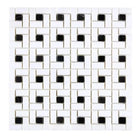 Square mosaic tile pattern of Thassos Supreme Pinwheel Mosaic with Black Marble