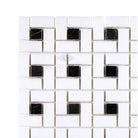 White and black mosaic tile pattern from Thassos Supreme Pinwheel Mosaic collection