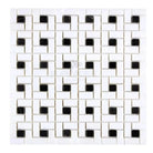 White and black mosaic tile pattern for Thassos Supreme Pinwheel Mosaic marble finish