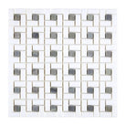 White and gray mosaic tile pattern from Thassos Supreme Pinwheel Mosaic with Blue-Gray accents