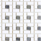 Thassos Supreme Pinwheel Mosaic with Blue-Gray Marble Pattern for elegant flooring or wall decor