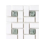White and green mosaic tile pattern from Thassos Supreme Pinwheel Mosaic with Ming-Green marble
