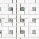 White and green mosaic tile pattern for Thassos Supreme Pinwheel Mosaic Marble