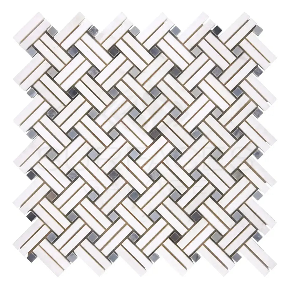Woven pattern mosaic tile from Thassos Supreme Stanza with Blue-Gray marble finish