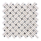 Woven pattern of white and gray tiles from Thassos Supreme Stanza Mosaic Marble