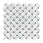 Woven white and gray mosaic tile from Thassos Supreme Stanza with Ming-Green accents