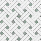 White and green herringbone tile pattern on Thassos Supreme Stanza Mosaic Marble