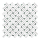 Woven white and gray mosaic tile from Thassos Supreme Stanza with Ming-Green accents