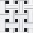 Woven-patterned tile mosaic from Thassos Supreme Triple-Weave with Black marble, polished or honed