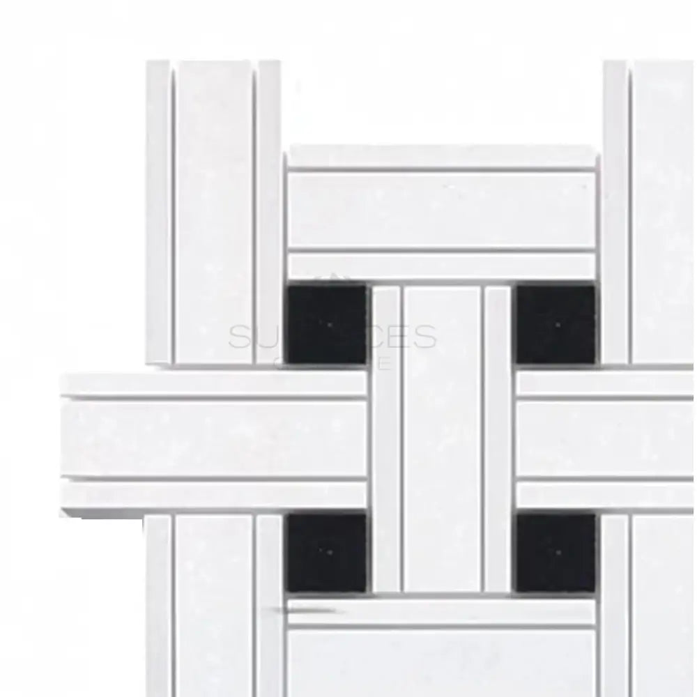 White and black woven tile from Thassos Supreme Triple-Weave Marble Mosaic