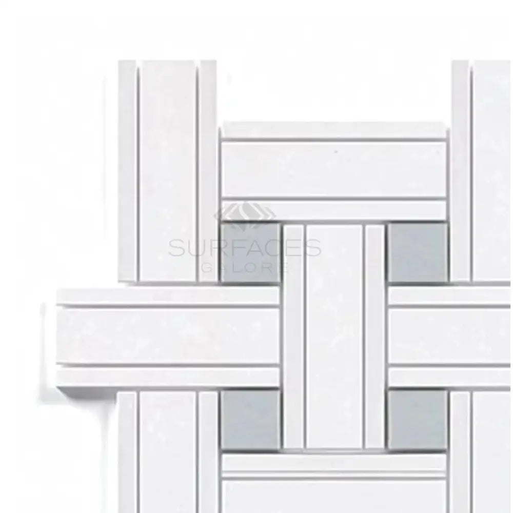 White and gray woven tile pattern on Thassos Supreme Triple-Weave Mosaic Marble