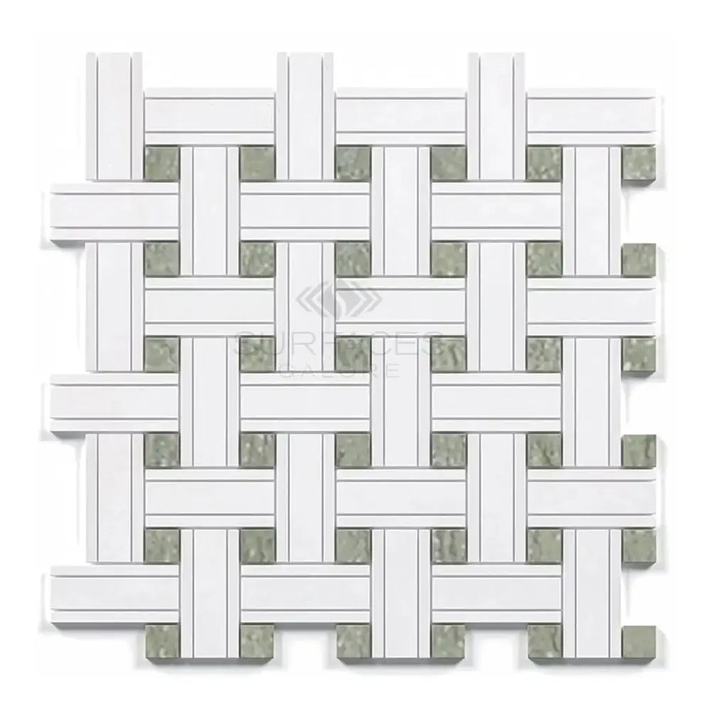 Woven white and gray tile pattern from Thassos Supreme Triple-Weave Mosaic Marble