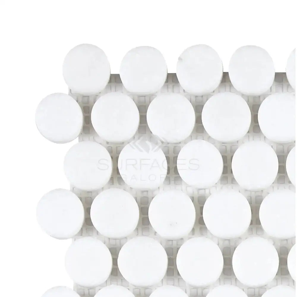 White penny tile sheet from Thassos White Penny-Round mosaic marble for polished or honed finish